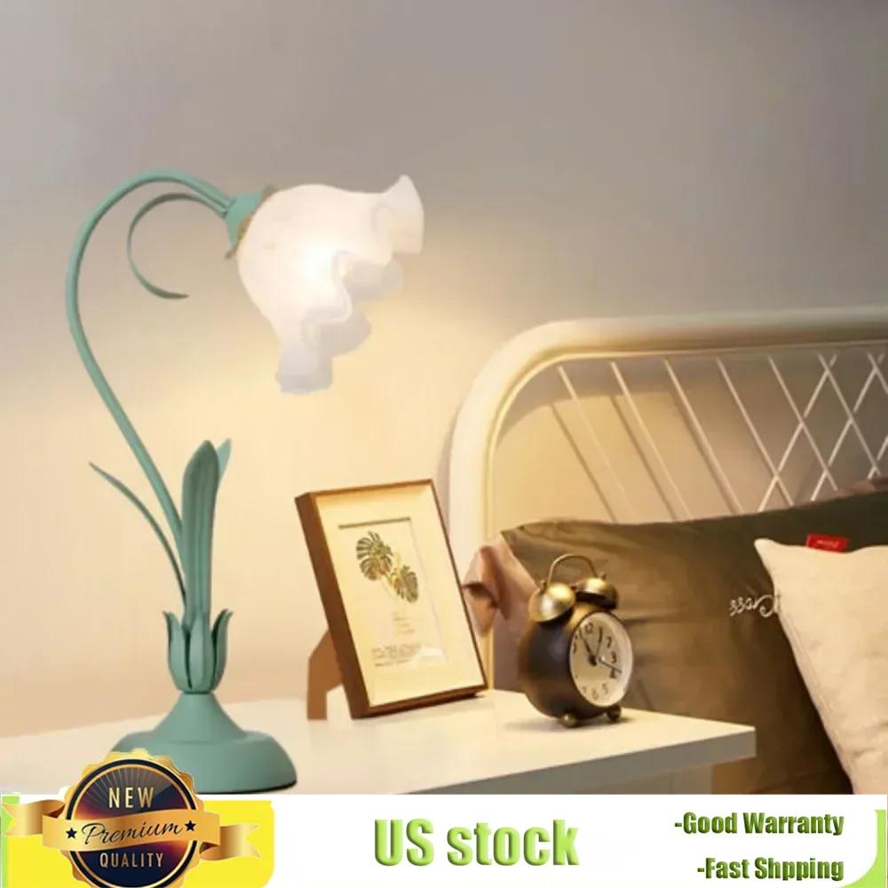 

Bymaocar Green Table Lamp Flower Shape Handmade Light Lily Shaped Glass Desk Lighting with 4-way Rotary Switch & In-line Switch United States