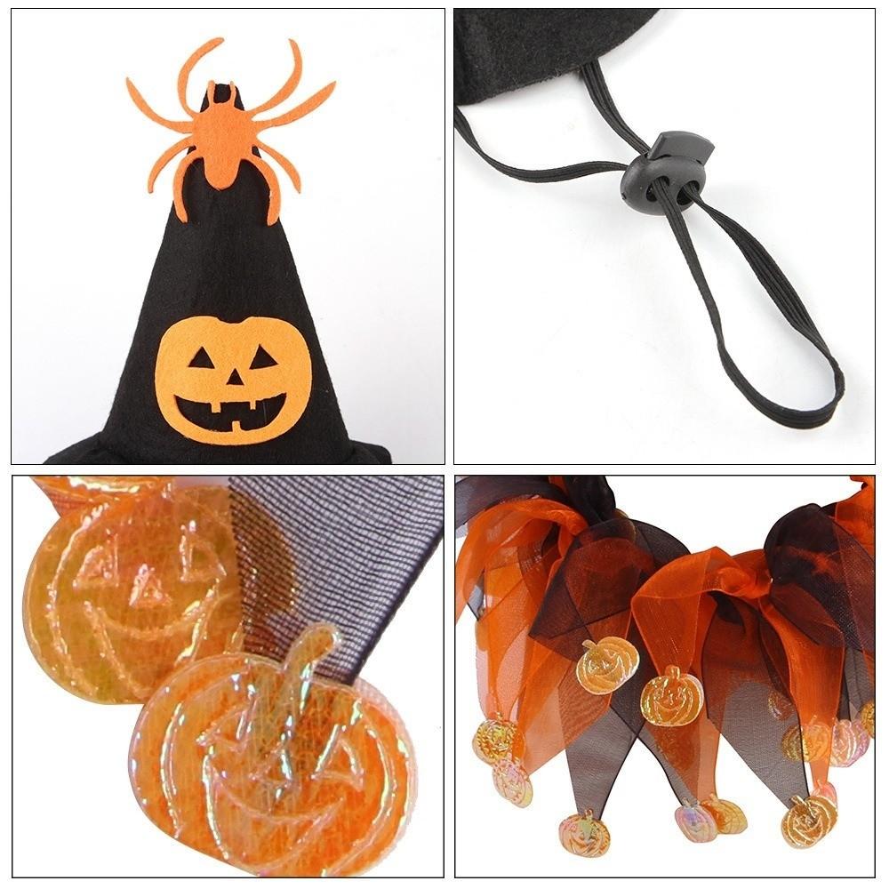 Verstellbares Katzenhalsband Hut-Set Kürbis Haustier Halloween-Zubehör Halloween-Katzenkostüm Halloween-Party