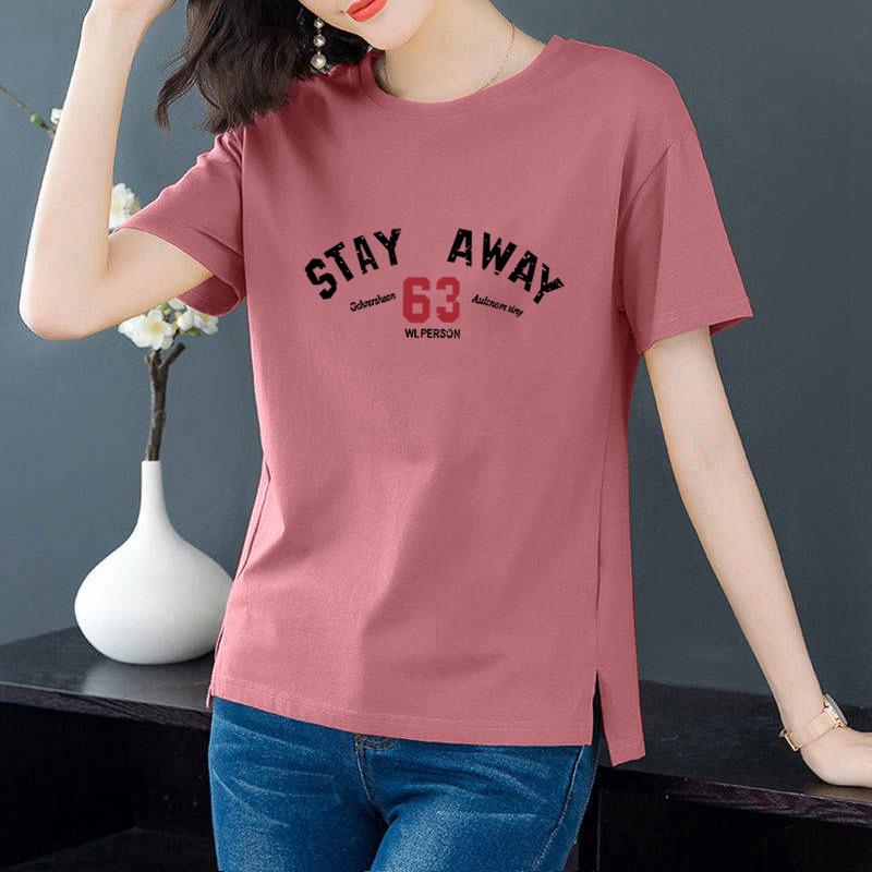 

Women s Pure Cotton Short Sleeve Slit T-shirt, 2025 New Korean Summer Style, Round Neck Loose Fit L (90-105 kg advised)