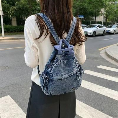 Washed Denim Mini Backpack Commuter Small Schoolbag