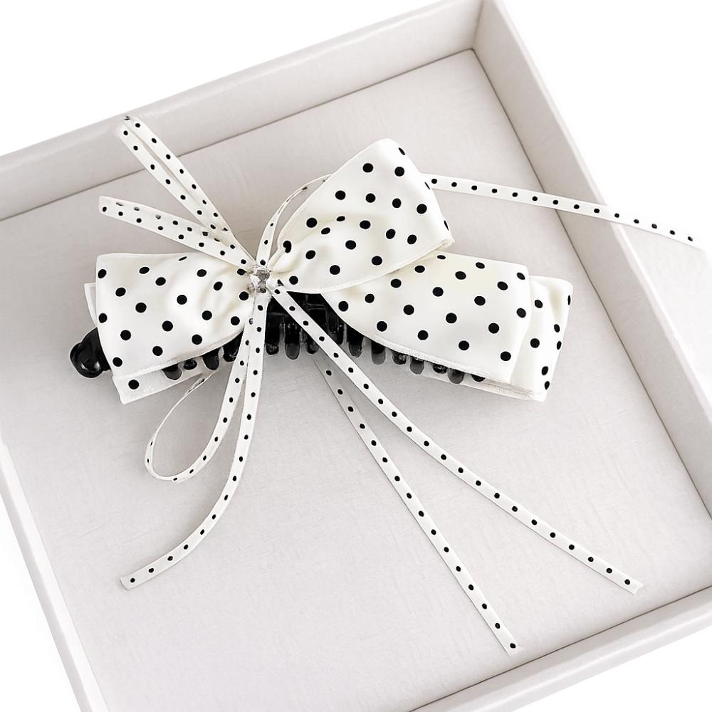 Sweet Polka Dot Bow Hair Clip Cloth Sweet Hair Accessories Elegant Ribbon Banana Clip  School