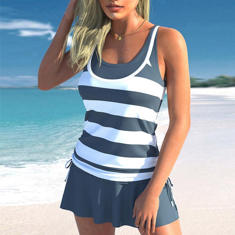 Dámské plavky Halter Bikini Tankini Jiná tloušťka a plavky s jemným potiskem proužků