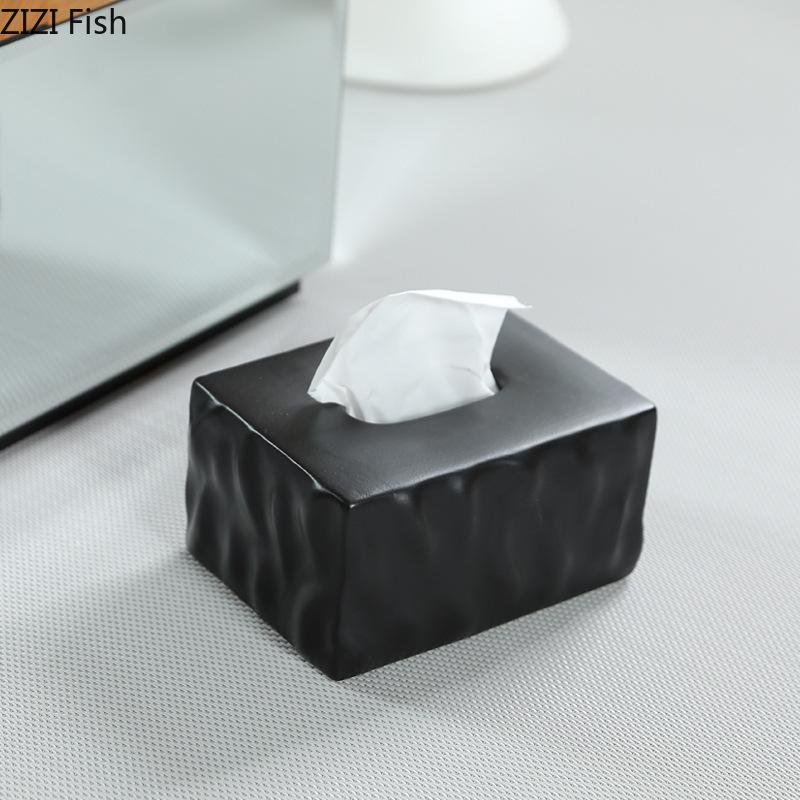 Creative Uneven Texture Tissue Box Coffee Table Desk Decoration Minimalism Ceramic Tissue Box Bedside Table Paper Towel Case