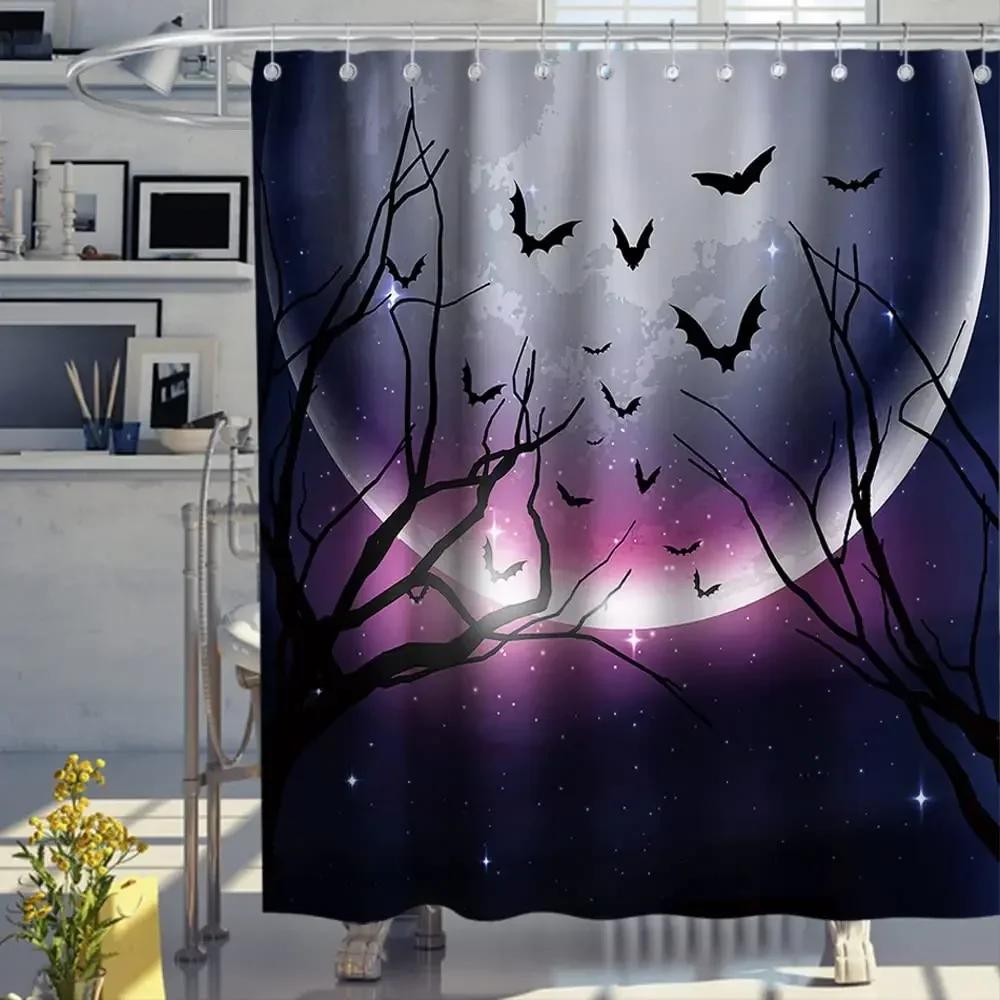 Spookgordijn Gothic Horror Halloween ZwartWit Vleermuizen Polyester Stof Badkamer Bad