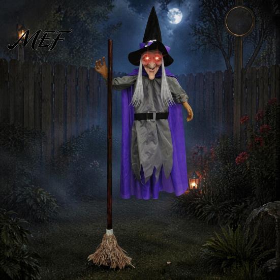 Outdoor Hanging Witch Decor 180cm Halloween Props, Flying Decoration with Scary Sounds & Lights, Wicked Garden Ornaments for Yard Lawn, Haunted House
