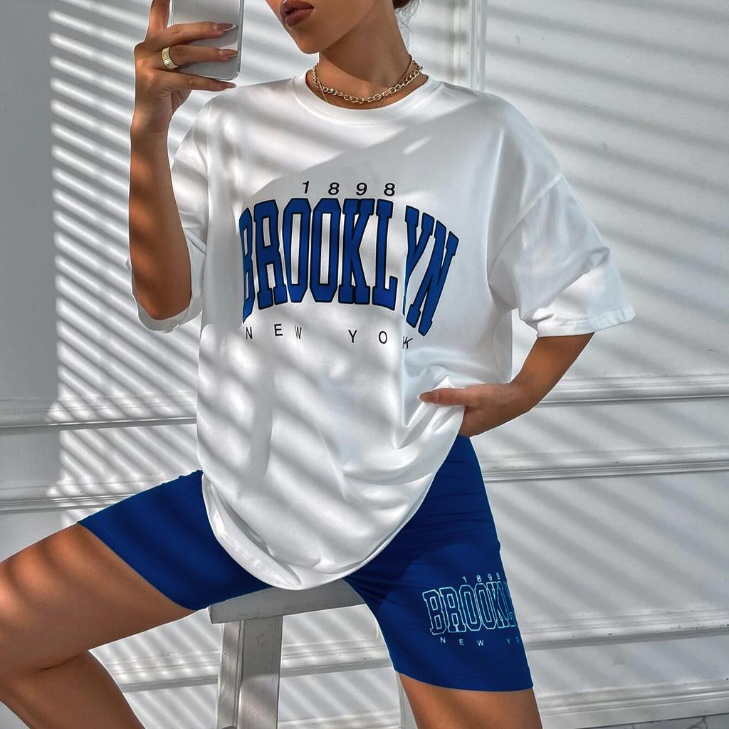 Letni luźny t-shirt z krótkim rękawem w stylu Harajuku i obcisłe szorty zestaw dwuczęściowy y2k do biegania damski Codzienne luźne dresy dla kobiet odzież domowa