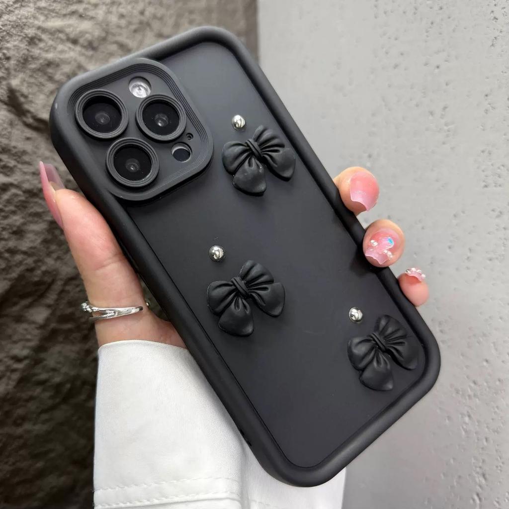 Cute 3D Bow Pearl Phone Case for iPhone 15 14 13 Pro Max Pink Shockproof Cover