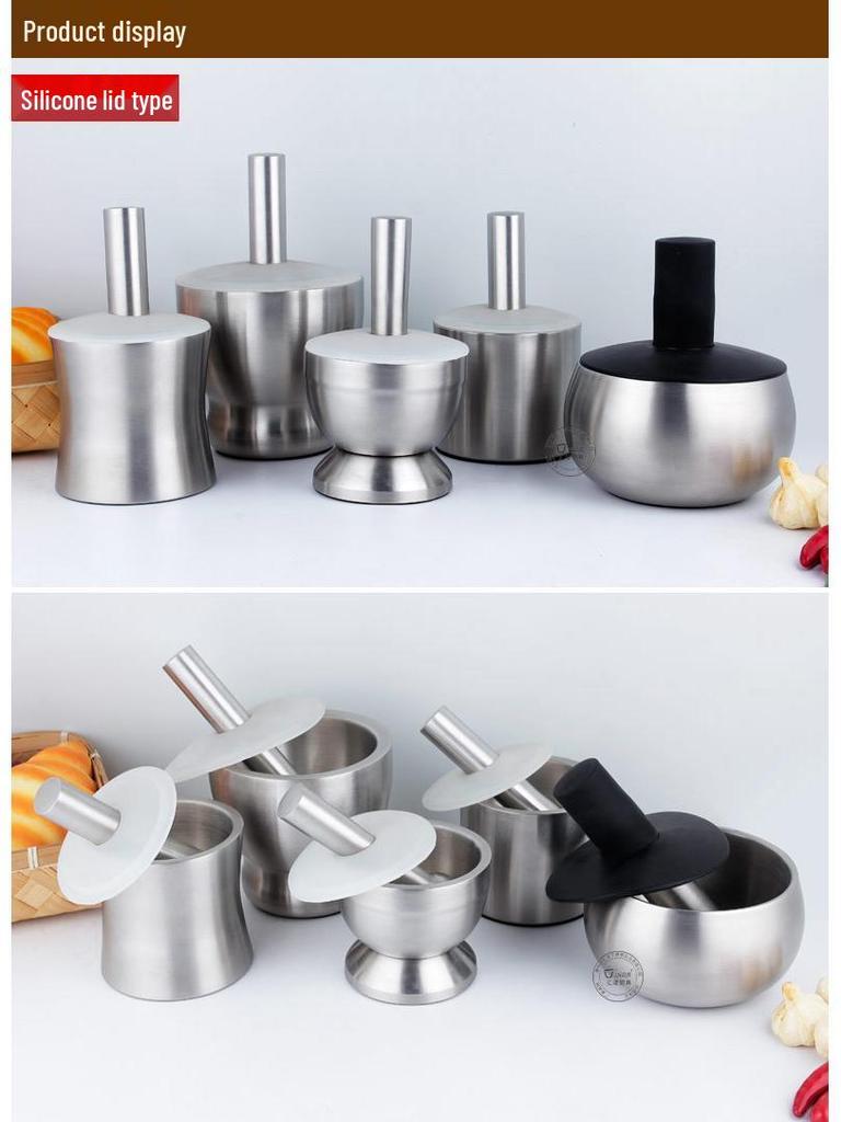 304 Stainless Steel Garlic Press & Grinder Mortar for Minced Garlic Paste