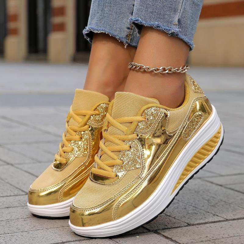 Women’s Sneakers Casual Outdoor School Student Shoes Lightweight for Girls gold/silver Sneakers