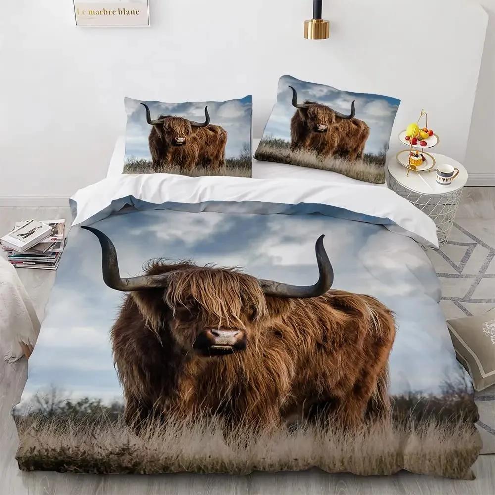 

Highland Cow Duvet Cover Set Daisy Bedding Set Funny Bull Cattle Flower Comforter Cover Wildlife Farmhouse Animal Quilt Cover 70x133cm