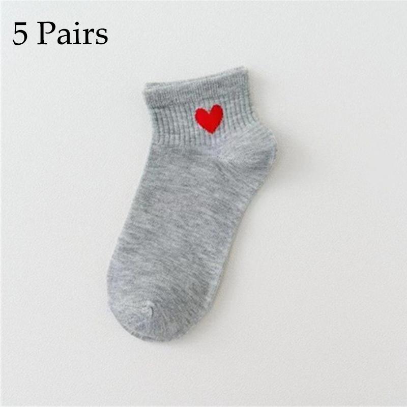 5 Pairs Socks Cotton Short Socks Harajuku Novelty Love Heart Pattern Socks Hip Hop Solid Color Cute Socks