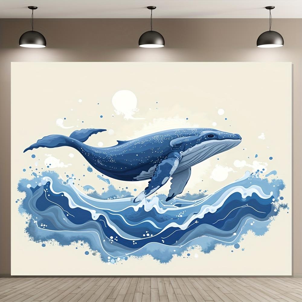 1 piece, popular holiday background fabric, featuring whale and wave patterns, suitable for parties and outdoor patios