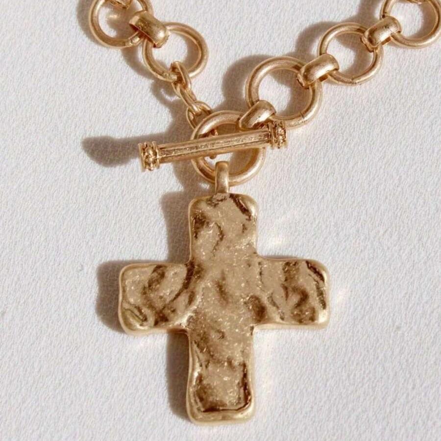 Молотковый Смелый Крест Ожерелье Толстая Цепь Набор Для Женщин Мужчин Массивный Золотой Серебряный Заявление Кулон Ожерелье Винтажная Цепь Кулон Украшения