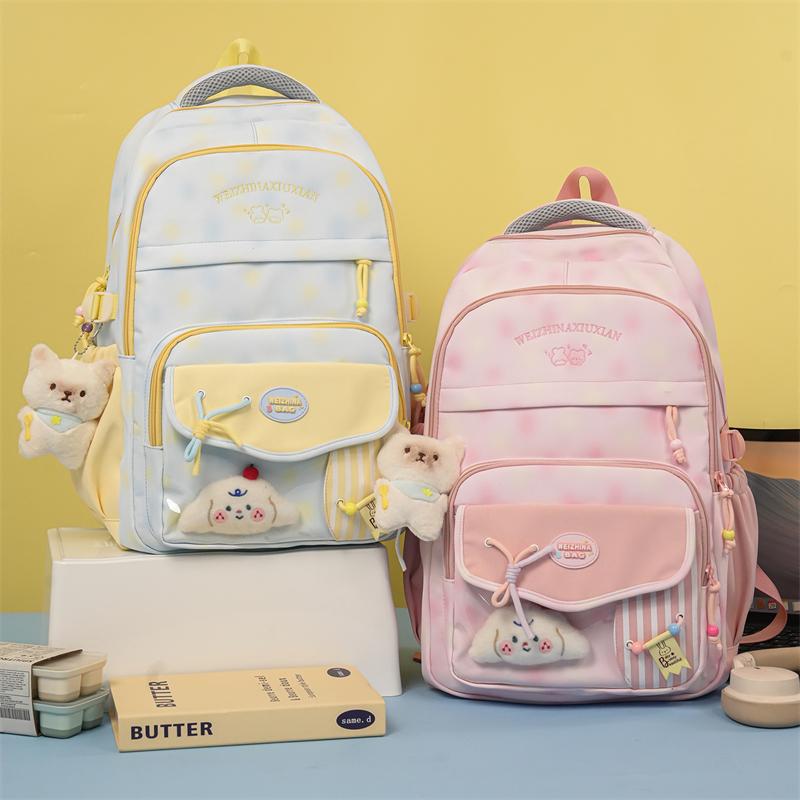 High School Students Lightweight Schoolbag Color Block Large Capacity Backpack