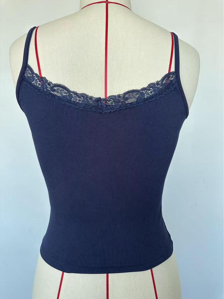 Europäischer Frühling/Sommer 2025 Damen Y2K Enganliegendes Geripptes Cropped Tanktop
