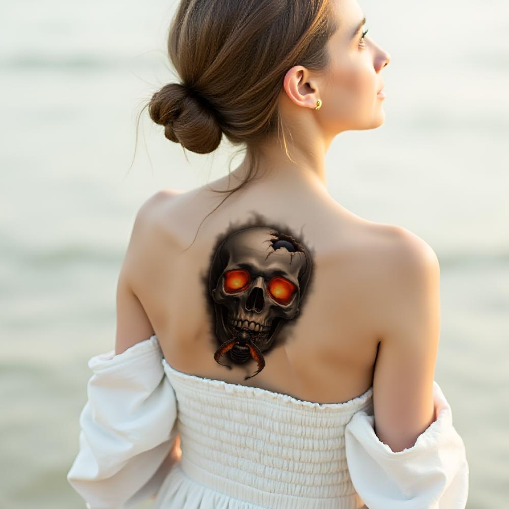 3pcs Temporary Tattoo Cracked Skull Pipe Butterfly Realistic Temporary Tattoos Snowflake For Arms Men Adults