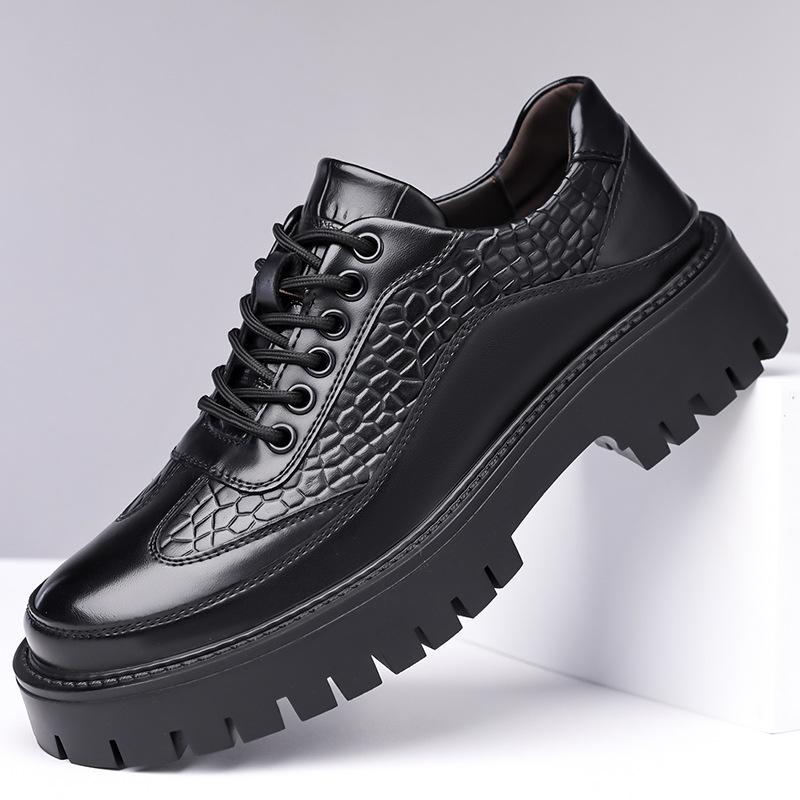 Fashion Crocodile-patterned Anti-slip Leather Shoes Men New Designer Fashion Casual British Style Solid Color Platform Dress Shoes Man