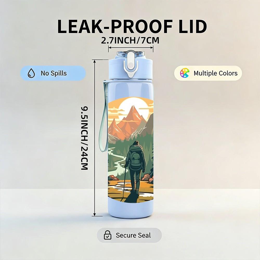 1PC Mountain Forest Scenery Landscape Print 750ml Color Plastic Sports Water Bottle Leakproof Flip Straw Lid Suitable for Sports Office Home Use