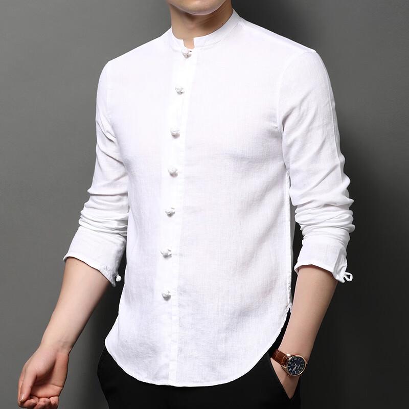 Hengyuanxiang Men's Chinese Style Linen Knot Button Long Sleeve Shirt