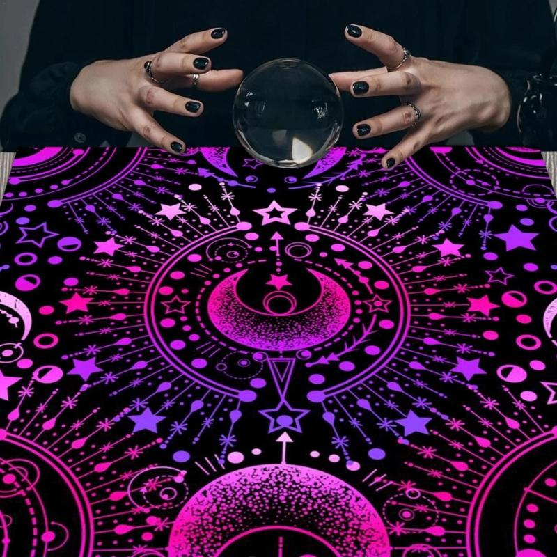 Tarots Card Tablecloth Altars Cloth Mysterious Moon Astrologys Tablecloth Table Mat Square Divinations Tapestry