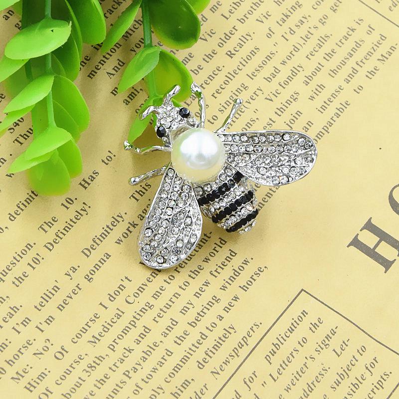 Pearl Crystal Diamond Cute Bee Brooch: Insect Lapel Pin Corsage