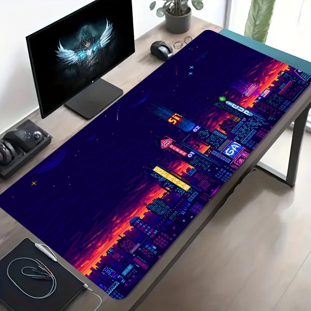 Cyberpunk City Neon Night Large Mouse Pad Non Slip Rubber Base View Print Gaming Desk Mat Mousepad For Gamer Desk Workspace