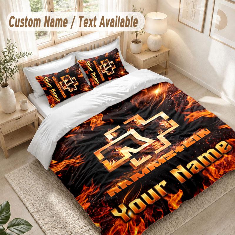 Custom Name Bedding Set 3 PiecesRammstein Print Duvet Cover + 2 Pillowcases Soft Bed Decor
