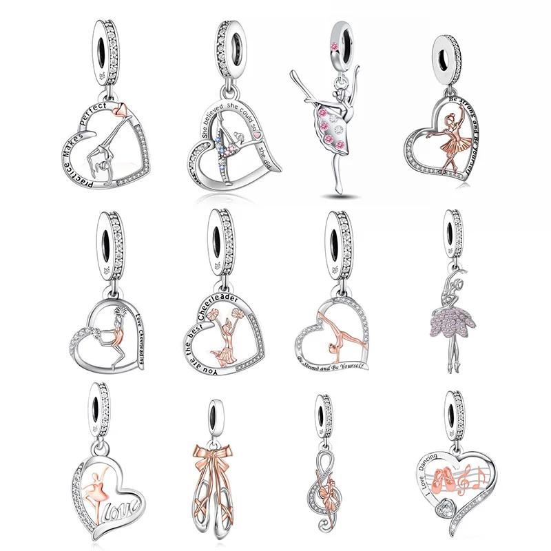 Huoonew Fit Originální náramek s přívěsky na pánev měděný Gymnastka Gymnastika Balerína Korálek Pro výrobu inspirativních přívěsků Diy