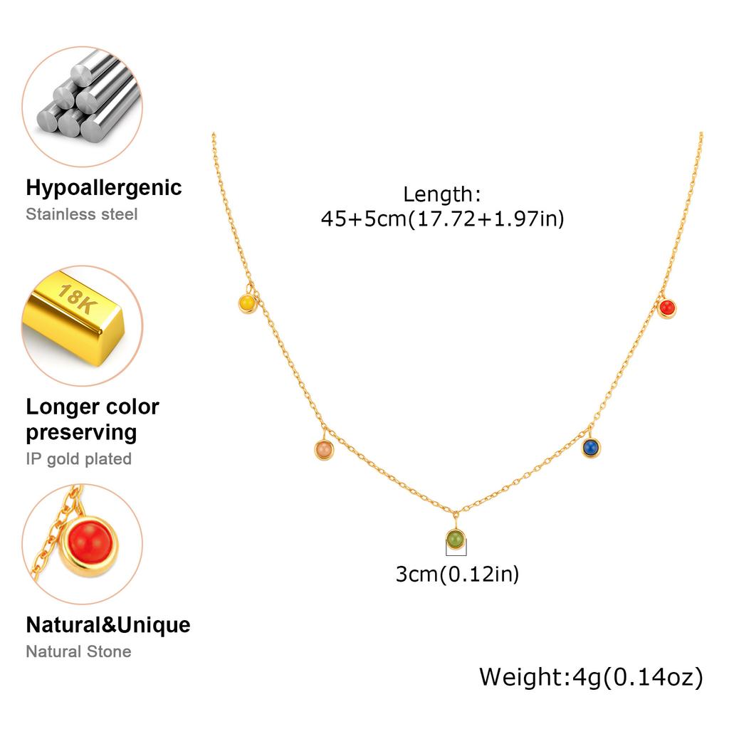 Luxury Elegant Colorful Round Natural Stone Pendant Necklace Exquisite Aesthetic Stainless Steel Jewelry Gifts for Women
