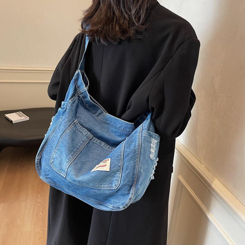 Denim Student Satchel Bag With Large Capacity For Daily Use