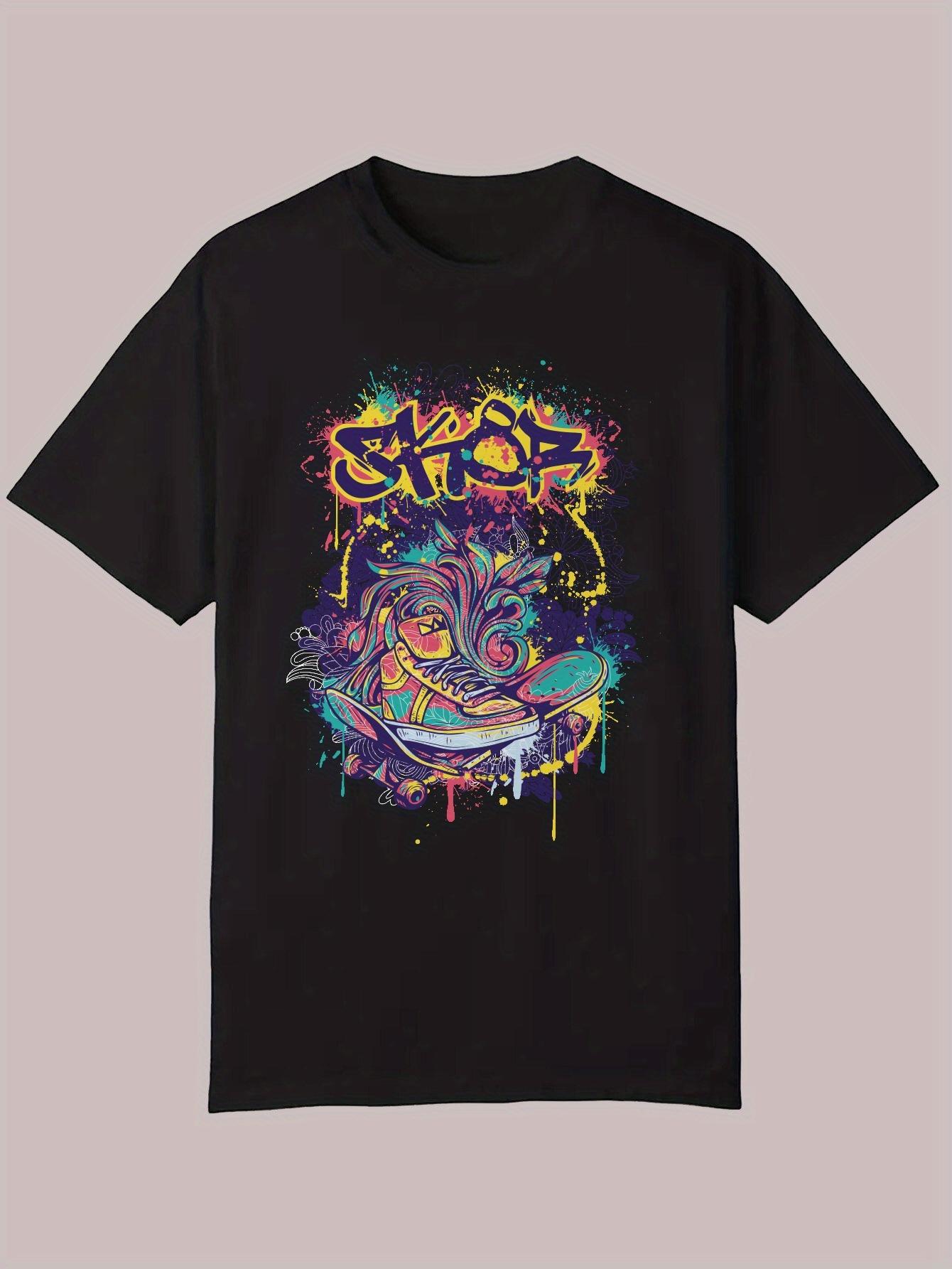 Casual Summer T-shirt - Vibrant Stop Graphic Print M