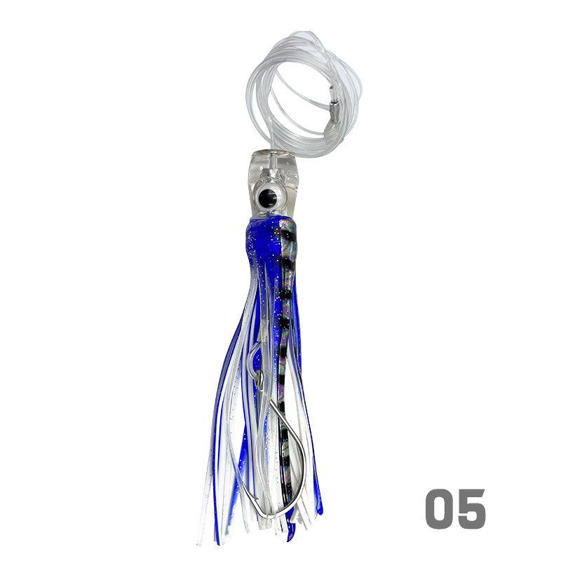 6-Piece Resin Soft Lure Set-Large Octopus Skirt Squid-Style Baits for Trolling Boat Fishing & Sea Angling Tuna Lure Hooks