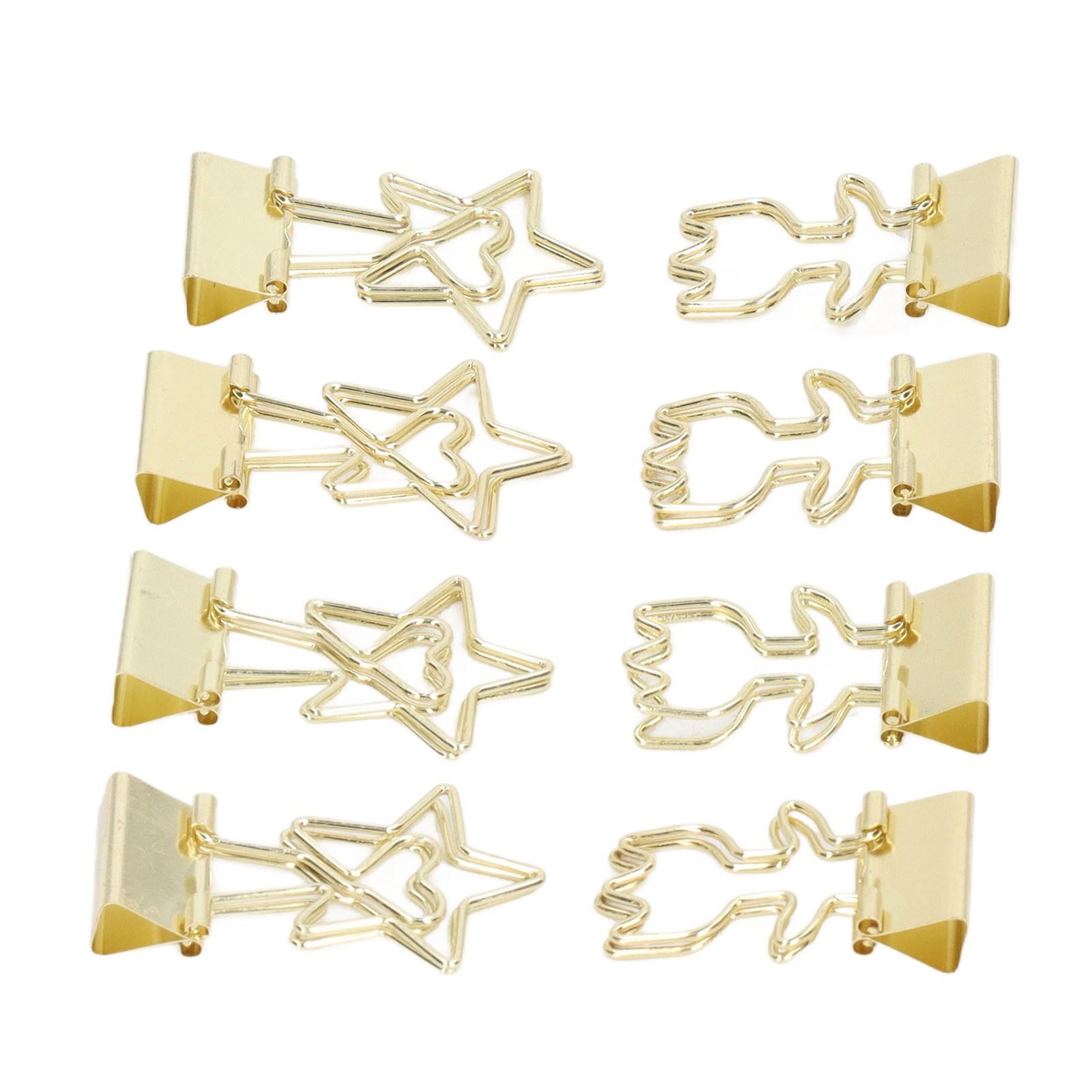 

30 шт. золотых зажимов для бумаг в форме цветка, пятиугольной формы сердца, процесс гальванизации, многоразовая бумага