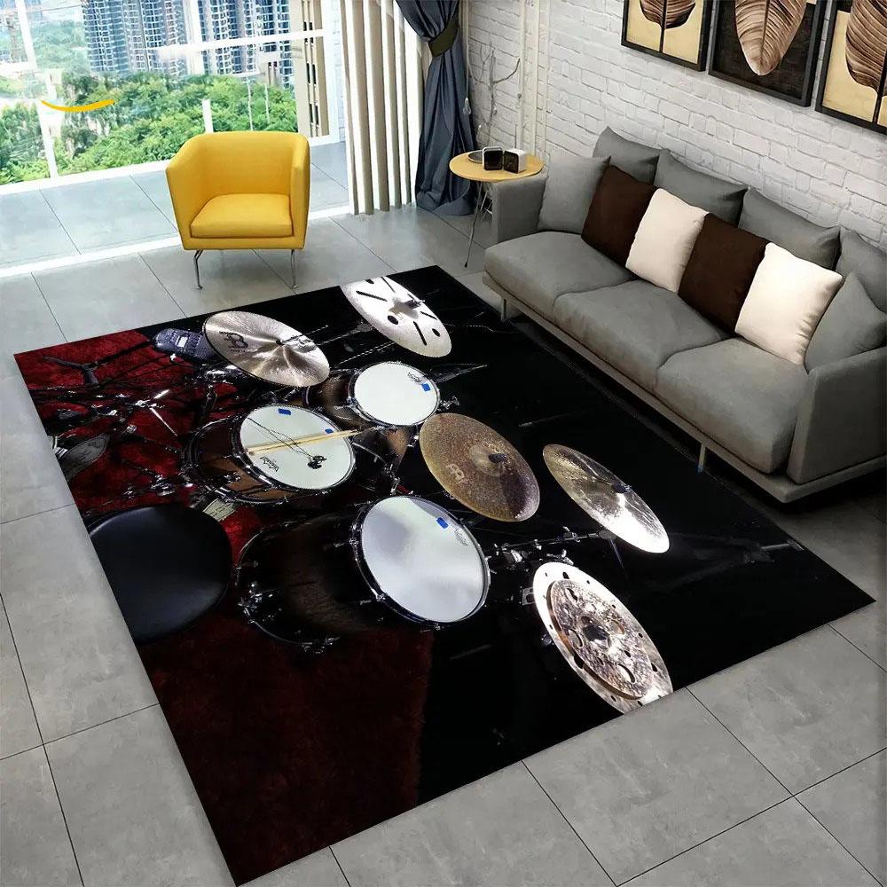 3D Drum Kit Music Instruments Carpet High Quality Non-Slip Bedroom Kitchen Doormat Large Size Balcony Corridor Area Decor Rug