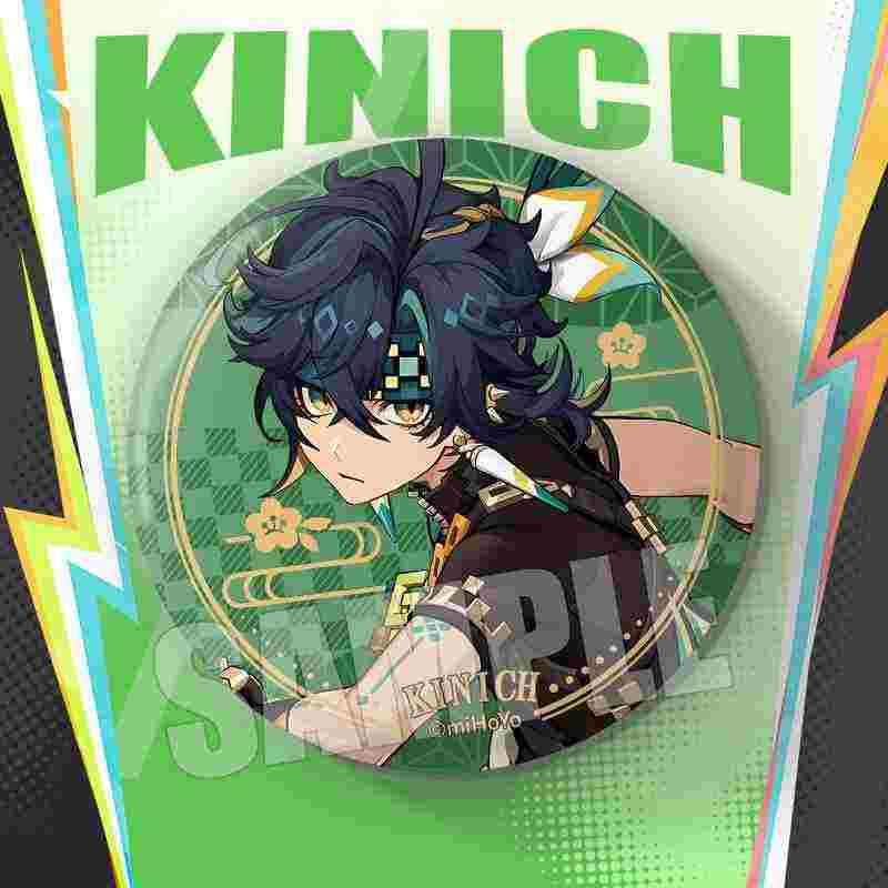 Genshin Impact Kiinichi Acrylic Stand Key Boulder Can Badge Set of 6/5 Cards, Badges, Pins, with Stand, Lightweight, Cute (A)