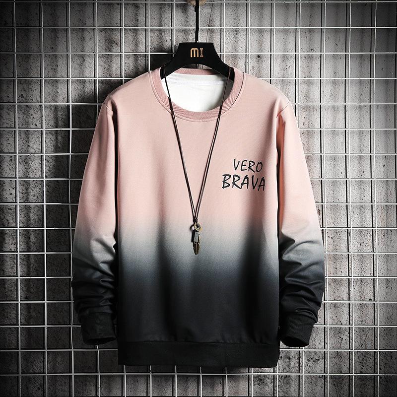 Men'S Spring And Autumn Personality Gradual Change Color Popular Casual Handsome Sweater Teen Round Neck Trend Korean Version Loose Top