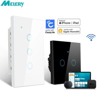 Siri Homekit WiFi Interruptor de Pared de Luz Inteligente Sensor Táctil Panel de Vidrio Control Remoto por Google Home Alexa MFI Interruptor Apple