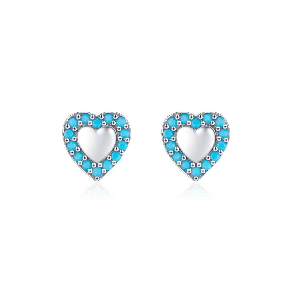 Simple 925 Sterling Silver Exquisite Romantic Turquoise Hearts Stud Earrings For Women Birthday Gifts Jewelry
