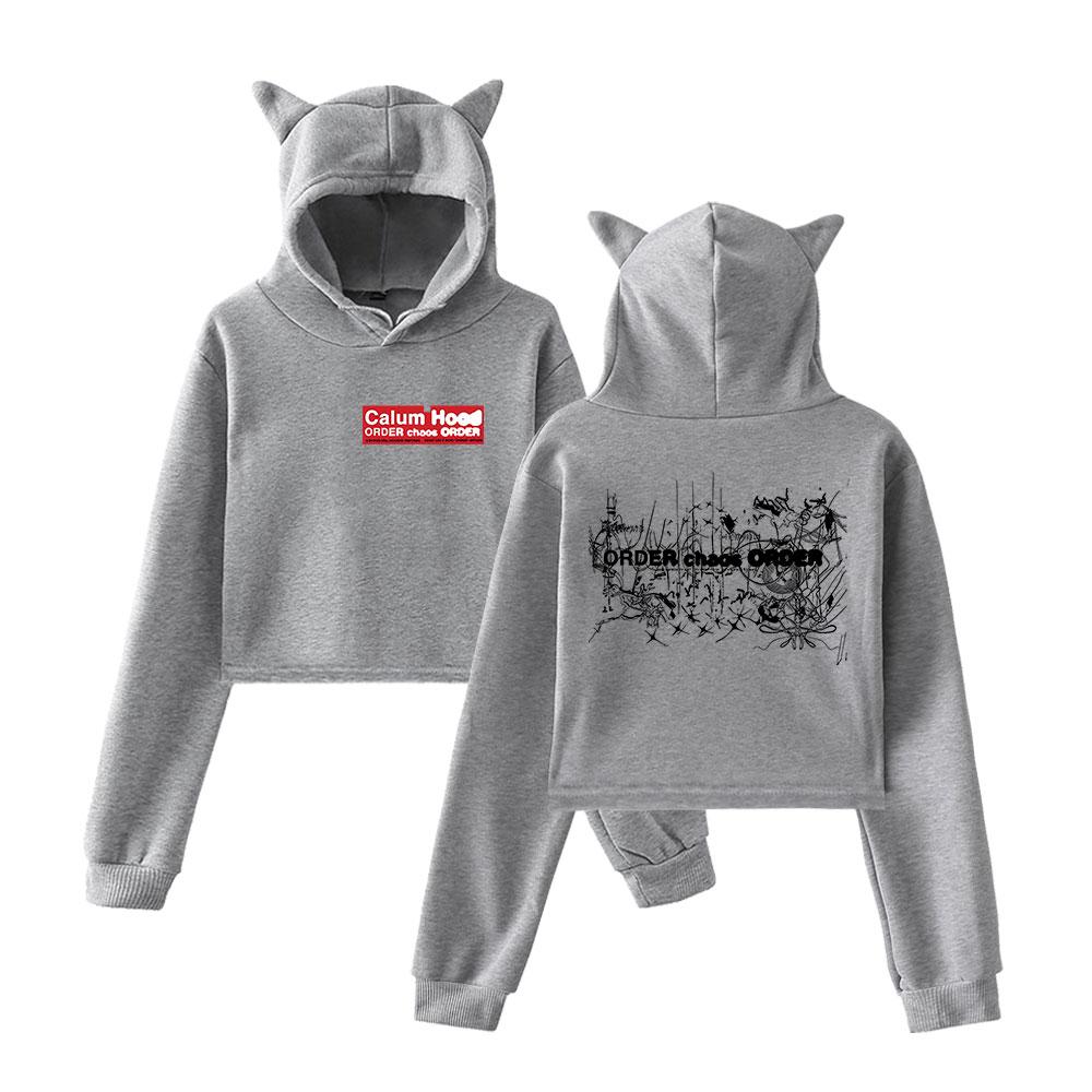 Fashion Calum Hood Printed Kawaii Crop Top Hoodie Funny Cat Ear Cropped Short Sweatshirt Hooded Pullover Women Tops Streetwear