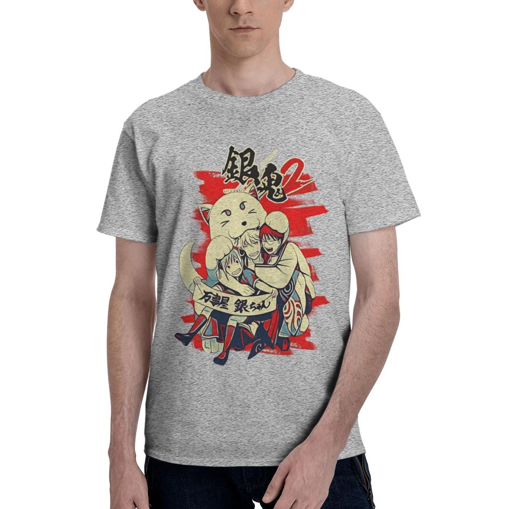 Gintama Men T Shirts Gintama Funny Tee Shirt Short Sleeve Round Collar Cotton Birthday Present Clothing TShirt