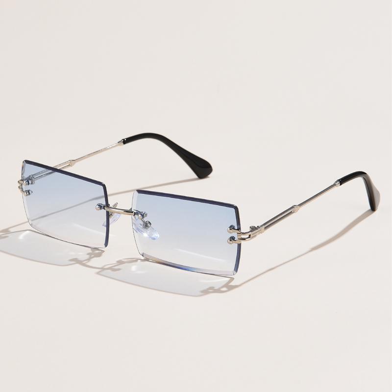 Fashion Rimless Rectangle Sunglasses Women Men Alloy Trendy Brand Small Square Sun Glasses Gradient Black Lens Shades UV400
