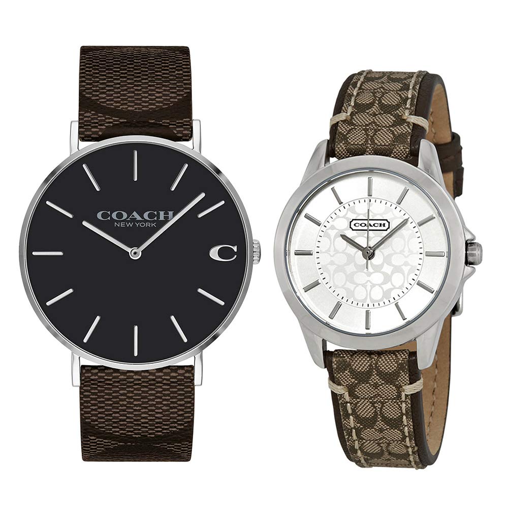

COACH Storage BOX Pair Watch Signature Темно-коричневий колір хакі, коричневий шкіряний шкіряний ремінець 1460215614501525 Годинник [Coach] Charles/Classic [Елемент]