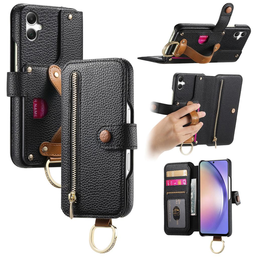 For Samsung Galaxy A05 4G Case RFID Blocking Zipper Wallet PU Leather Mobile Cover