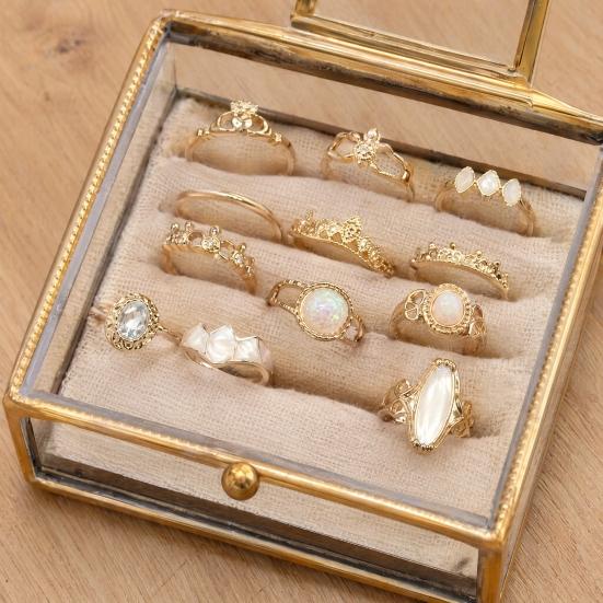 14-teiliges/Set Damen-Ringe Set, Hohlmusterringe in verschiedenen Größen mit farbigen Muschel-Intarsien, Stapelbares leichtes Schmuckgeschenk-Set