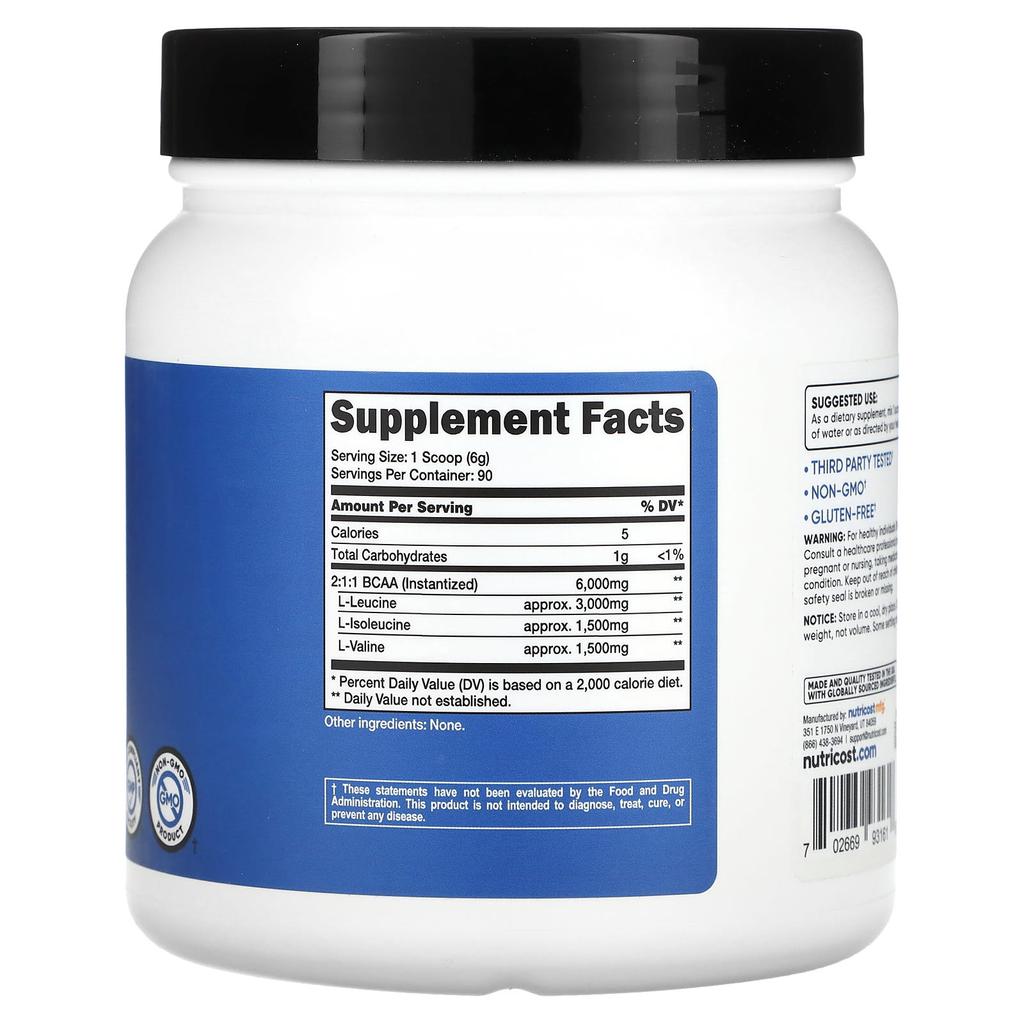 Nutricost Athletic Performance, BCAA, Unflavored, 1.2 Lb (540 G)