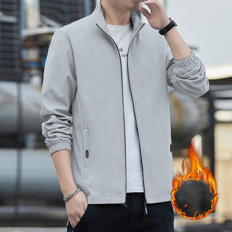 Men's Autumn New Simple Solid Color Stand-up Collar Windproof Top, Youth Fashion Casual Versatile Coat