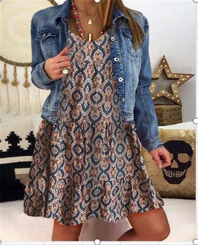 Cross-border foreign trade women s clothing 2025 spring and autumn new temperament V-neck loose printing long-sleeved dress S