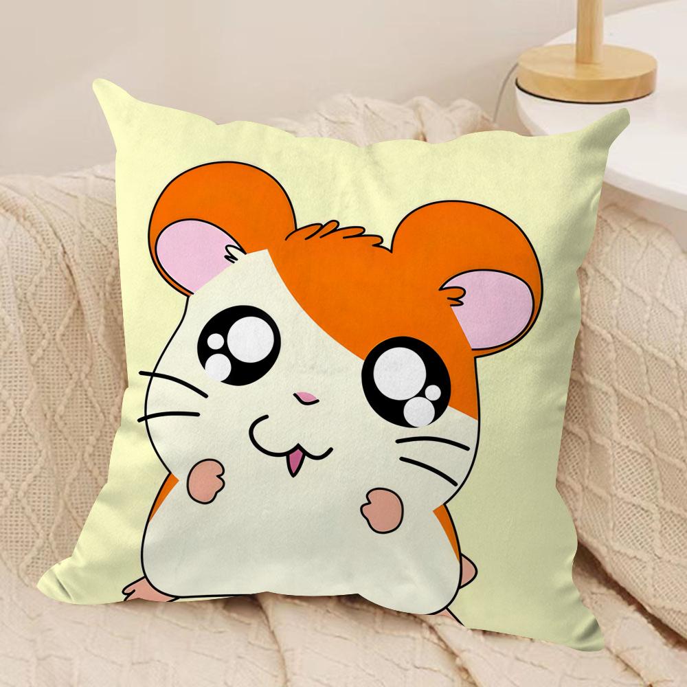 HHamtaro Cute Hamster Cushion Cover Silky Short Plush Invisible Zipper Dustproof Sofa Pillow Case for Home Decor