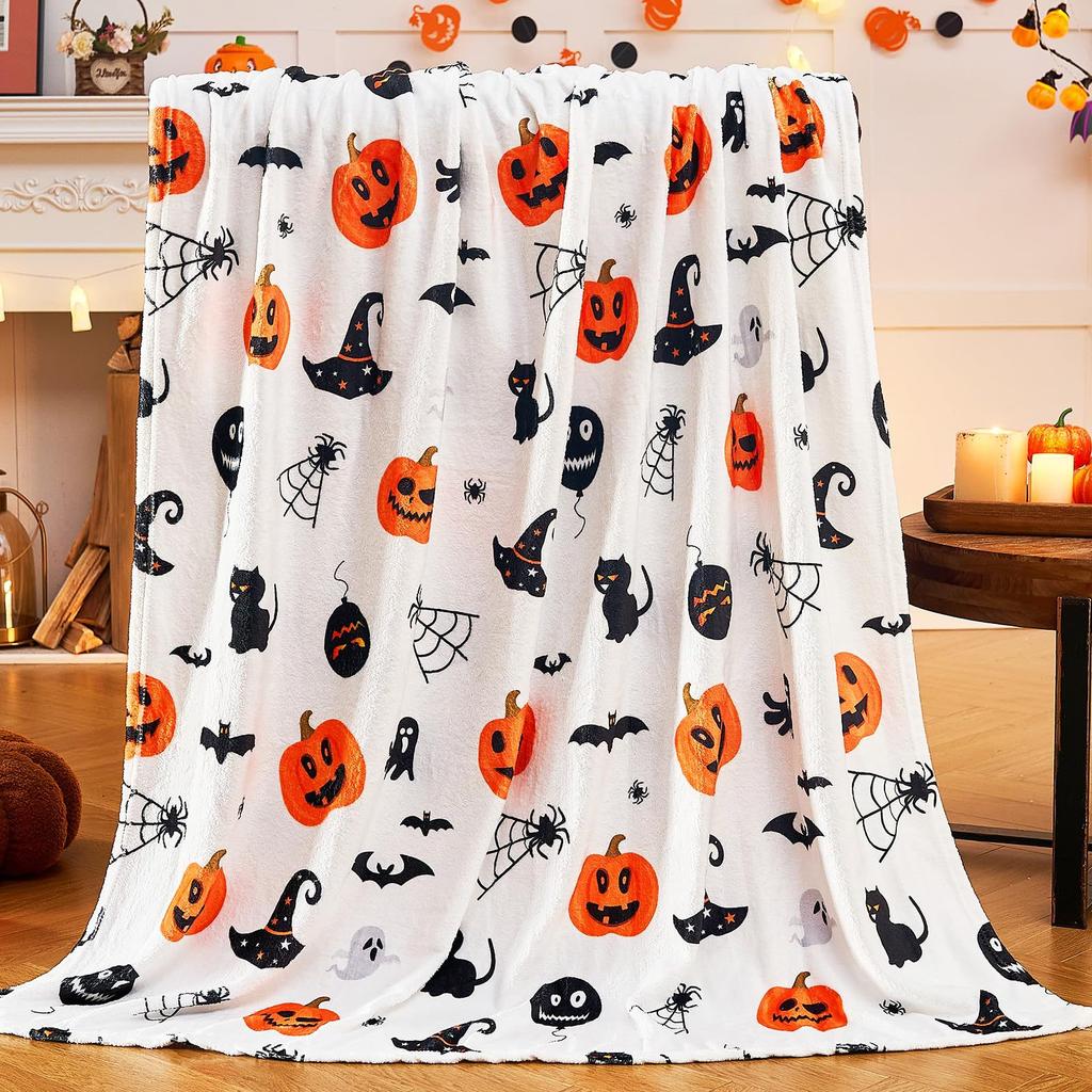 Halloween Pumpkin Pattern Blanket Flannel Soft Comfortable Home Blanket Warm Blanket Holiday Gift Decoration