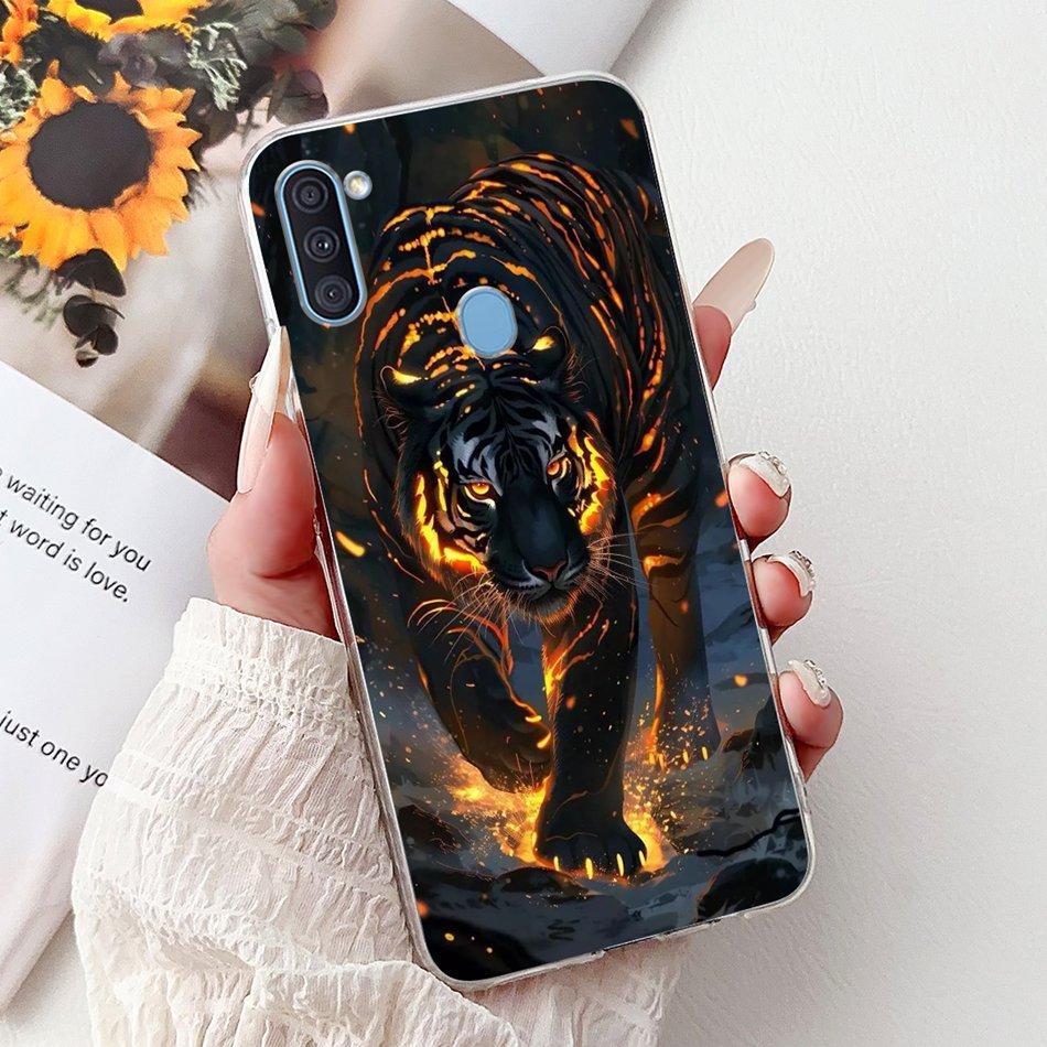 For Samsung Galaxy A11 M11 Phone Case Samsung A11 M11 A115F M115F Elegant Floral Cat Painted Soft Silicone Transparent TPU Cases